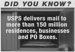 Did You Know? USPS delivers mail to more than 150 million residences, businesses and PO Boxes.