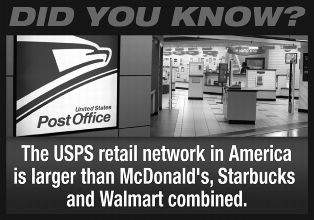did you know? the usps retail network in america is larger than Mcdonald's, starbucks and walmart combined.