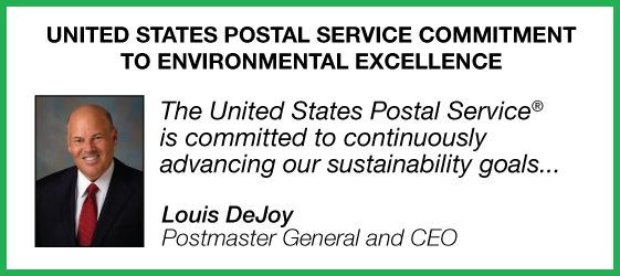 USPS Commitment to Environmental Excellence letter from Louis DeJoy, PMG - USPS is committed to continuously advancing our sustainabiliti goals...
