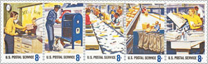 stamp art featuring postal employees