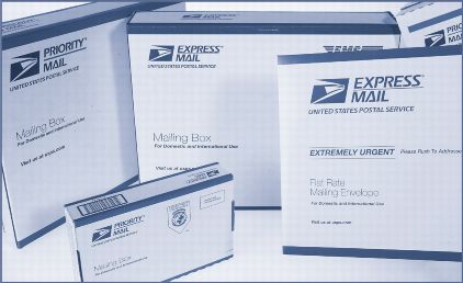 postal service products, express and priority mail boxes and envelopes