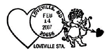 Image of pictorial postmark offered at Loveville Station of Loveville, Maryland, Post Office in 2007.